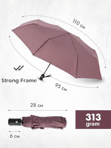Windproof Travel Umbrella - Compact, Light, Full Automatic Open/Close - Folding Backpack Umbrella for Rain & Sun UV Preotection For Men & Women, Unbreakable 8 Fiberglass Ribs UK Design (Pecan) — view 3