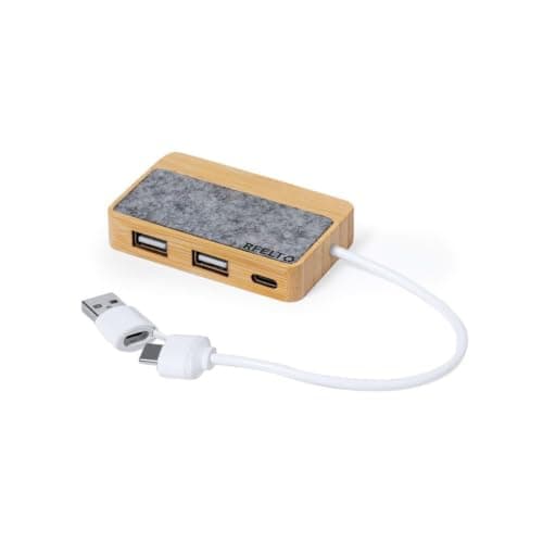 Sawfish Personalised USB Hub Barney Bamboo USB Hub with RPET Felt – USB 2.0 Hub with 1 USB-C Port & 2 USB-A Ports – Dual USB-A/USB-C Input — view 5