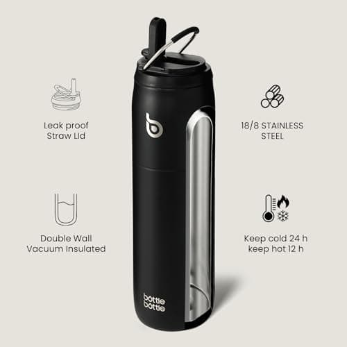 BOTTLE BOTTLE Stainless Steel Water Bottle with Straw and Lid, 32 oz Vacuum Insulated Water Bottle Stay Cold for 24 Hrs, Hot for 12 Hrs, Leak-Proof Wide Mouth Water Bottles for Men, black — view 2