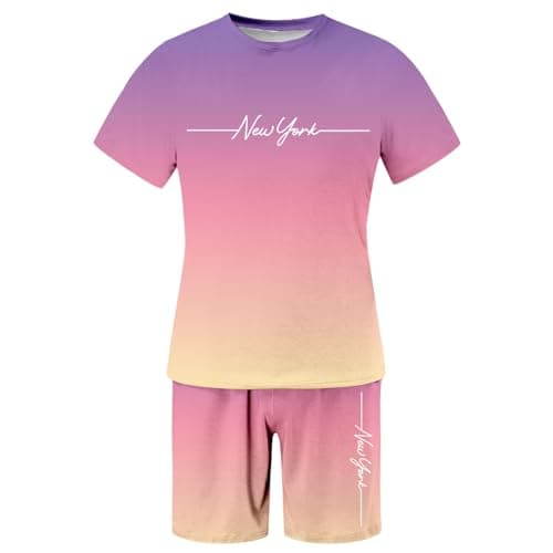 Mens Outfits Suit Set Summer Travel Vacation Tracksuit Short Sleeve Casual Sports Hoodie Shorts Set 2 Piece Loungewear Sets Sportswear for Gym Running Exercise Fitness Jogging (#001 Light Purple,6XL) — view 4