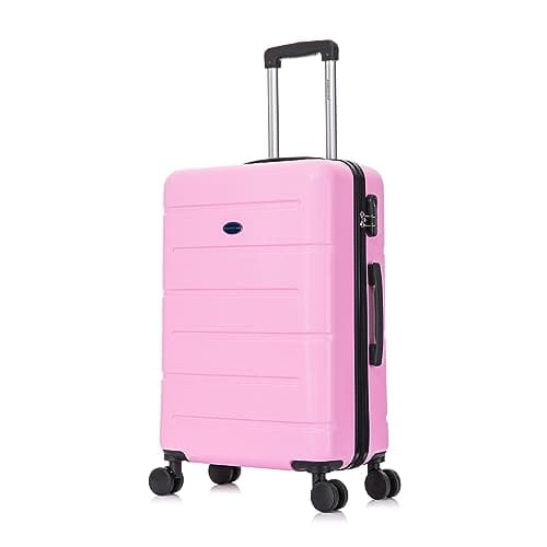 Aerostar 24" Medium Suitcase Super Lightweight 4 Wheel Dual Spinner with Integrated Combination Lock, ABS Hard Shell Check in Luggage for 15 to 20kg (Pink, 75 Litre)