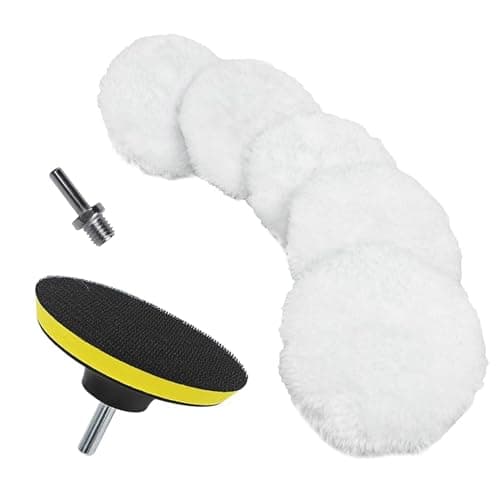 7 Pcs Wool Polishing Buffing Pads Kit 3 inch Polishing Wheel Discs with Hook & Loop Back Pad and M10 Drill Adapter, Drill Buffer Attachment for Auto Car Household Furniture Polishing Waxing Cleaning