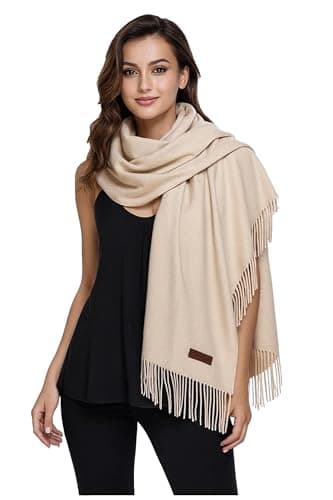 World of Shawls Luxurious Cashmere Feel Shawl Wrap for Women - Soft, Warm, Lightweight & Elegant, Perfect for Winter, Travel, Weddings or Gift (Beige)