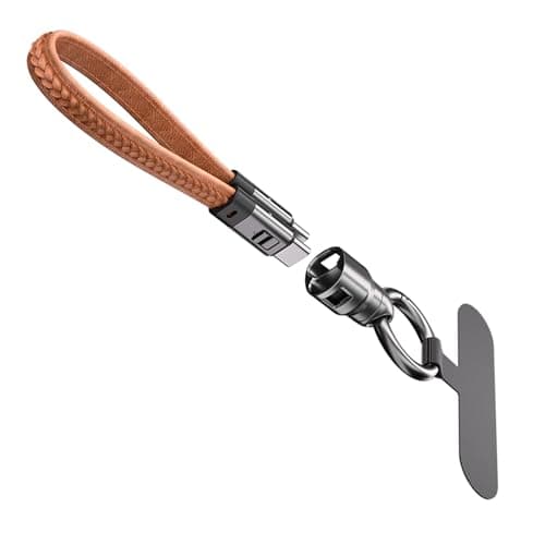 PD240W Keychain Fast Charging Cable 2-in-1 Portable USB C to C Cable for Travel and Outdoor Activities Microfiber Braided 22cm (Brown) — view 4