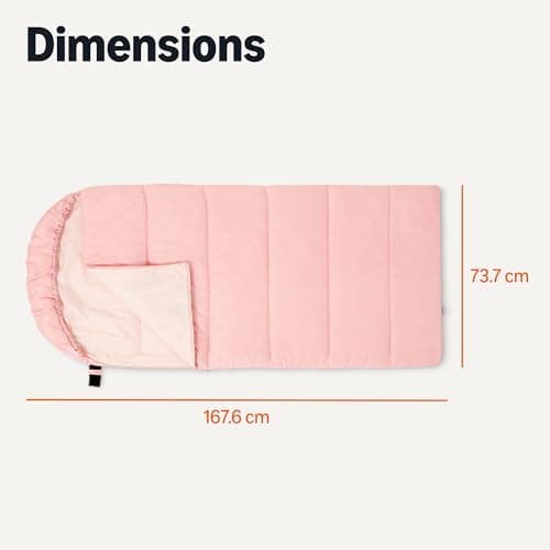 Amazon Basics Kids Sleeping Bag for Camping, 10°C Rated, Machine Washable, Hood, Compression Sack, Pink, 168 x 74 cm — view 5