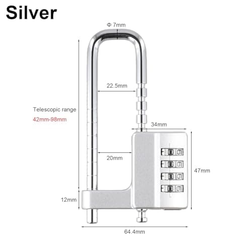 Gettimore Adjustable U-Shaped Combination Lock for File Cabinet Wardrobe Door 4 Digit Mechanical Password Padlock Alloy Steel Security Lock Telescopic 42-98mm Silver Silver — view 2