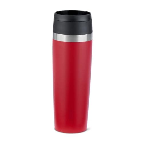 Emsa Travel Mug Insulated Mug 500 ml, 6 Hours Hot + 12 Hours Cold, 100% Leak-Proof, Easy Open and Close, Coffee Mug, Powder Coating, Dark Red, N2023750