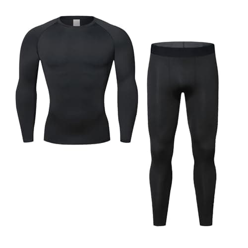 Mymyguoe Functional Underwear Men's Thermal Underwear Inner Fleece Thermal Underwear Thermal Underwear Two Piece Ski Underwear Set Vest + Underwear, black, S