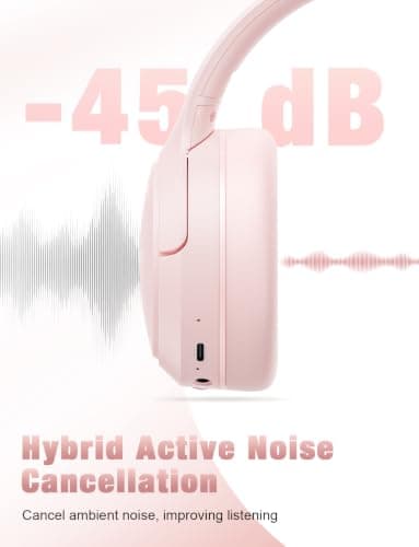 RUNOLIM Hybrid Active Noise Cancelling Headphones, Wireless Bluetooth Headphones with Microphone, 100H Playtime, Foldable Wireless Headphones Over Ear with HiFi Audio, Deep Bass for Home Travel Office — view 2