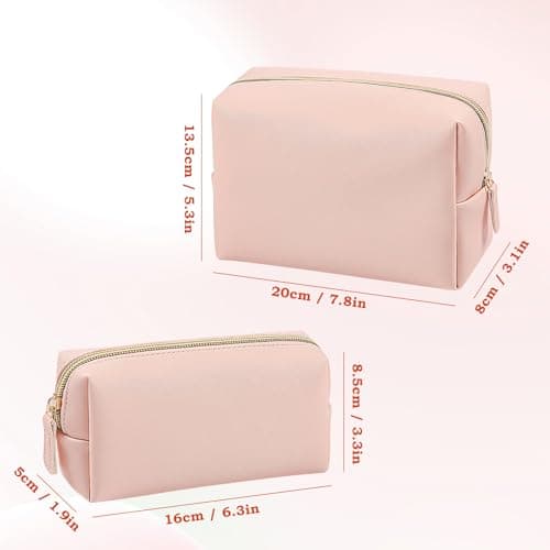 2 Pcs Makeup Bag, Large 21.5x9x13cm and Small 16.5x4.5x8cm, Make Up Bag for Women Men, Leather Waterproof Pouch with Zipper, Cosmetic Bags, Travel Toiletry Bags for Handbag Birthday Gifts — view 2