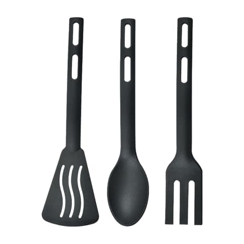 Nylon Kitchen Utensils Set 3-Piece, Non-Stick Cooking Tools Include Slotted Turner, Slotted Spoon and Spaghetti Fork, Heat Resistant Dishwasher Safe for Camping Travel Home Use
