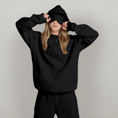 Ewleguzka Travel Hoodie with Eye Mask Built In,Comfrt Airplane Wearable Blanket Hoodie for Adults Men Women 4 Pockets Black — view 6