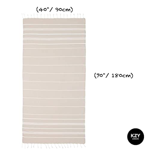 KZY LONDON Beach Towel - Large Turkish Beach Towels for Camping, Swimming, Bath, Gym, Picnic - Quick Dry, Super Absorbent, Lightweight, Compact Cotton Hammam Towels for Adults, Men, Kids (Beige) — view 6