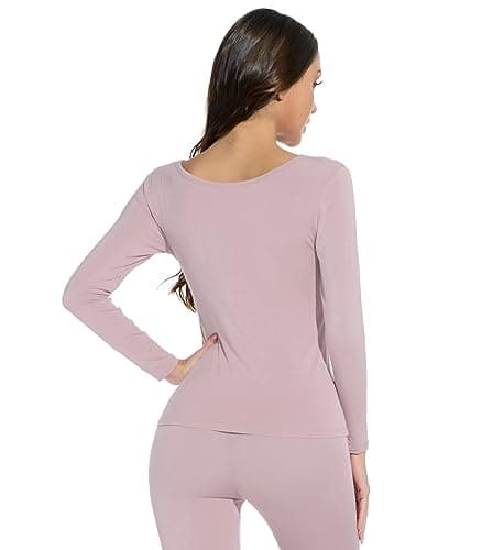 Mcilia Women's Ultrathin Modal Round Neck Long Sleeve Thermal Top/Shirt Skin Pink Small (UK Size 6 8 10) — view 2