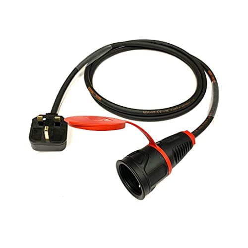 13Amp UK Plug to European Schuko 240Volt 2 Pin IP44 Socket Adaptor - PCE Black/Red - Heavy Duty H07RN-F Rubber Extension Cable - EU Adapter Converter Fly Lead (2 Metre) — view 3