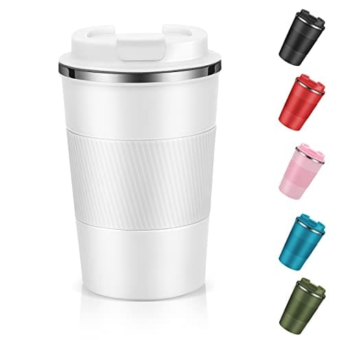 Dycietx Travel Mug with Leakproof Lid,Insulated Reusable Coffee Mug Hot&Cold Drinks/Tea,Portable Stainless Steel Thermal Takeaway Travel Coffee Cup Car/Outdoor/Picnic/Office/School (White) (CM03RD)