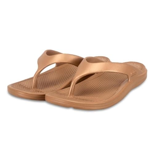 totes® ® SOLBOUNCE Ladies Flip Flops, Lightweight Toe Post Sandals with Everywear™ Cushioning, Anti-Bacterial Sole, Compression Resistant Insole, Summer Holiday Beach Shoes, Gold, UK 8