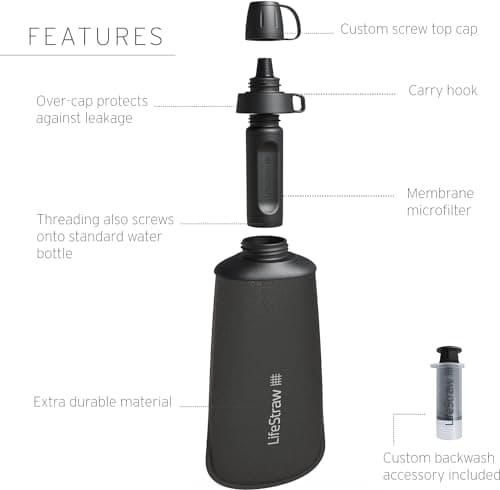 LifeStraw Peak Series - Collapsible Squeeze Bottle Water Filter System – 1L for Trail Running, Through Hiking, Travel, Cycling, and Fishing, Dark Mountain Gray — view 2
