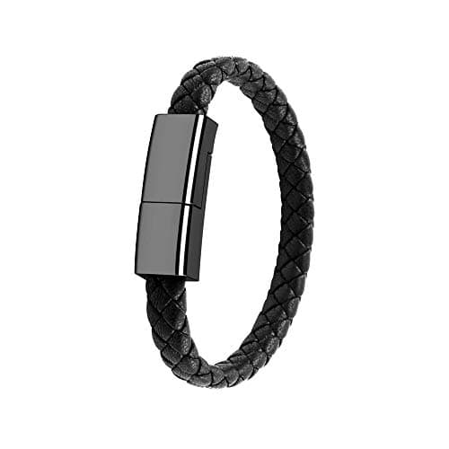 Outstanding® USB Type-C Charging Cable Bracelet Neutural, USB C Phone Charger 2.4A Current, Wristband Design Charger Leather Bracelet Portable Travel Charger, Braided Cord — view 2