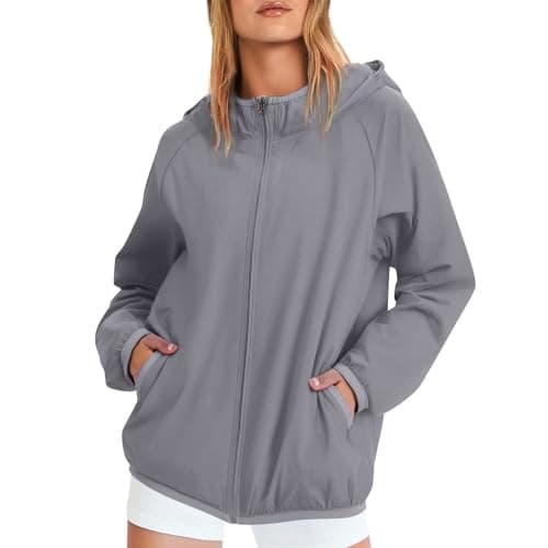 Anbiryeik Packable Waterproof Jacket Women Lightweight Breathable Raincoat with Pockets Windproof Softshell Outdoor Rain Jacket Functional Outwear for Walking Hiking Travel Running Cycling Grey XL — view 2