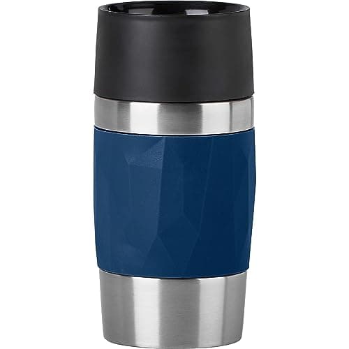 Emsa N21608 Travel Mug Compact Thermal/Insulated Mug Stainless Steel 0.3 litres 3 Hours Hot 6 Hours Cold BPA Free 100% Leak-Proof Dishwasher Safe 360° Drinking Opening Dark Blue