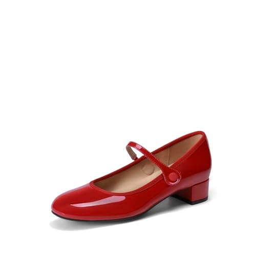 DREAM PAIRS Women's Low Heel Round Toe Slip On Dress Flats,Red,9