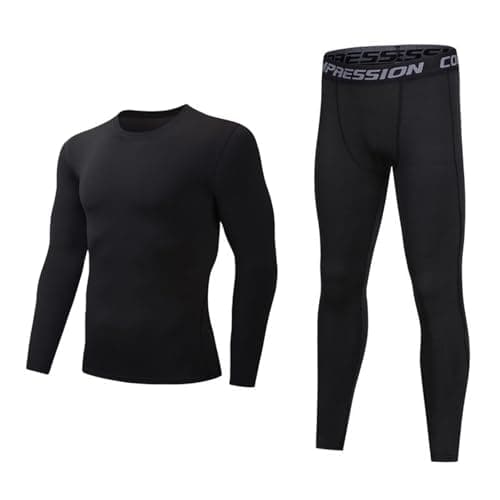 Adixun Men Base Layers Sets Football Sports Skins Compression Athletic Baselayers Sets Winter Thermal Underwear for Adult(Black,L)