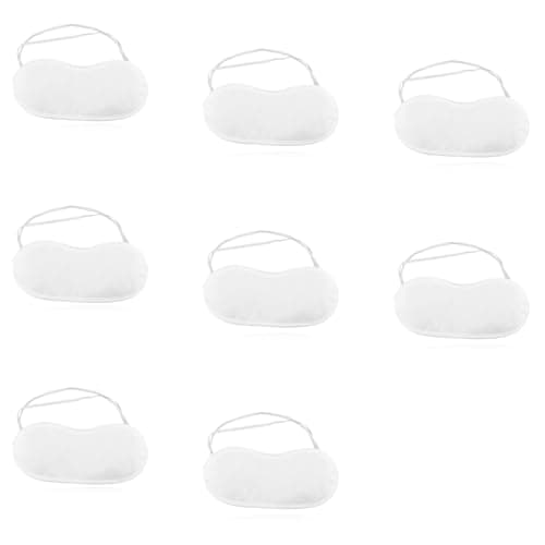 Hopzab 8 Pcs White Polyester Eye Masks for Sleeping, Lightweight & Comfortable Blindfolds, Adjustable Fit for Travel & Crafting