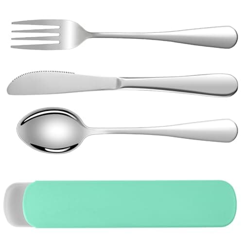 HOTUT Travel Cutlery Set, 3 PCS Cutlery Set with Portable Pouch Case, Reusable, Stainless Steel Flatware, Portable Utensils for Outdoor Travel Picnic Office School Lunch Box - Green