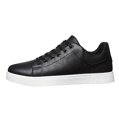 Men' s Casual Leather Shoes Dress Sneakers Business Casual Lace up Shoes Breathable Lightweight Fashion Sneakers Comfortable Flats Shoe Black