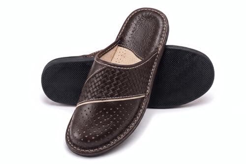 ESTRO Men's Leather Slippers Mules House Shoes M55 (10 UK, M66 Brown) — view 2