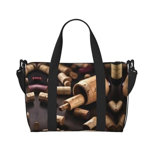 Wine Bottle Cork print Travel Duffel Bag,workout duffel bag, overnight shoulder Bag,Weekender Bag for Women Men, Black, One Size — view 2