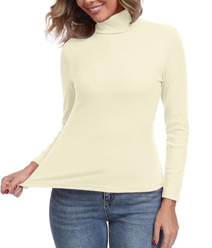 IWOLLENCE Turtleneck Women Thermal Tops Polo Neck Jumpers (Cream, M) — view 5