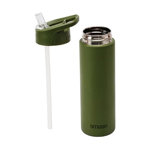 Smash Stainless Steel Water Bottle with Flip Top Lid and Straw - Olive 750ml — view 6