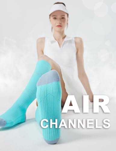 FITRELL 3 Pairs Compression Socks for Women and Men 20-30 mmHg Travel Flight Socks Medical Knee High Socks for Sport, Flying, Carers, Nurse, Pregnant Women, Varicose Veins, Mint Green+Pink+Blue, S/M — view 3