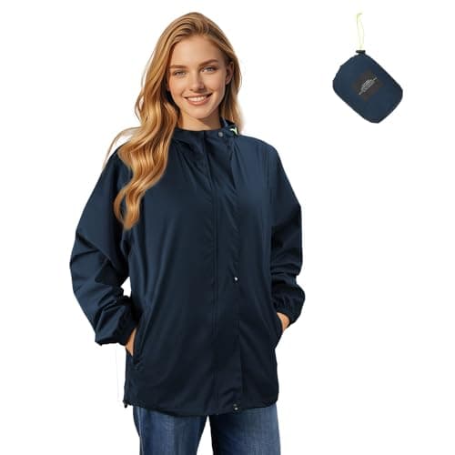 LAMA Hooded Waterproof Jacket, Women's Summer Jackets, Lightweight Packable Windbreaker Rain Coat with Big Pockets, Reflective Straps, Carry Bag, RoyalBlue XL