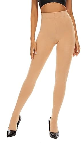 CozyWow Women’s Footed Thermal Tights Elastic Fleece Lined Leggings Women Winter Warm Tights for Women with Soft and Comfort Beige M — view 2