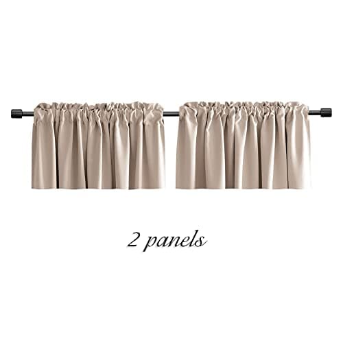 DONREN 2 Pack Blackout Window Valances for Basement with Rod Pocket -16 Inches Long Valances for Windows(Warm Taupe,52 Inches Wide) — view 6