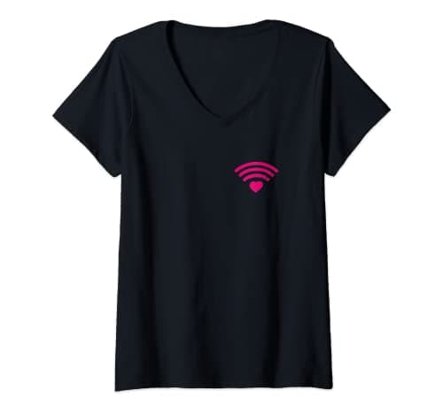 Womens "HEART WI-FI" Pocket Size Brush ART, Men, Women, Youth V-Neck T-Shirt