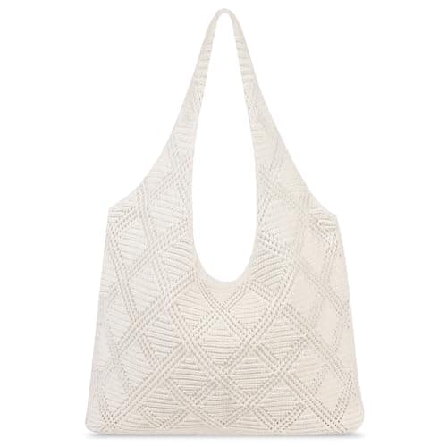 MOFASVIGI Crochet Mesh Tote Bag, Foldable Retro Hollow Beach Tote Bag Women