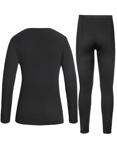 Roadbox Thermal Underwear Base Layer for Women Fleece Lined Crew Neck Long Johns Warm Top & Bootom Set Ski Winter Black — view 2