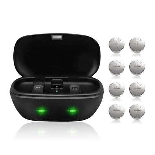 Rechargeable Hearing Aid Batteries and Charger Station for 13 Hearing Aid Amplifiers Battery Charger with 8 Pack Rechargeable Silver-Zinc Battery Size 13 Button Batteries — view 2