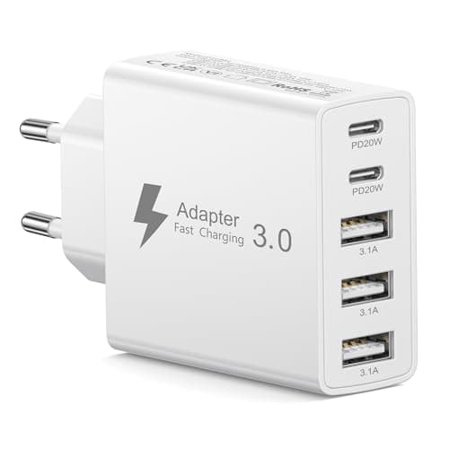 EU Travel Adapter Charger, European Plug Adapter Fast Charging with 2 USB C&3 USB A, 50W European Wall Adaptor Eu Adaptor Plug Fast Charger Compatible with iPhone 17 16 15 14 13 12, Samsung Galaxy S25