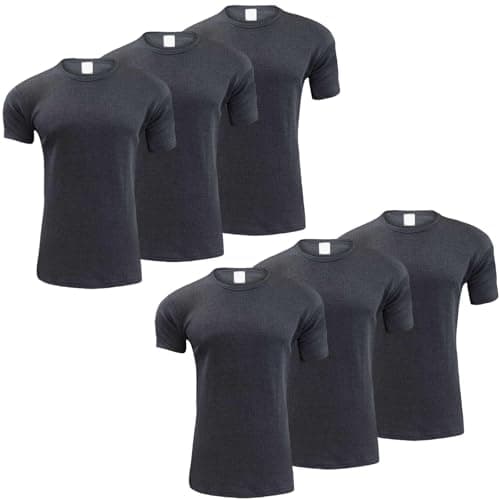 Gaffer 6 Pack Mens Thermal Top Set Short Sleeve T-Shirts Warm Baselayer Inner Underwear Vest Winter Ski Wear for Outdoor Work, Travel, and Cold Weather Charcoal 6 Pack Short Sleeve Top L