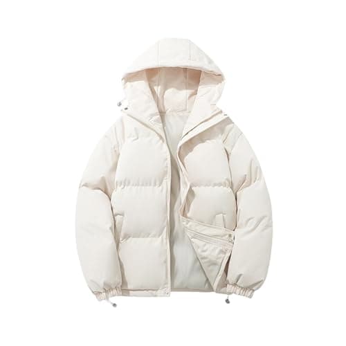 Anbiryeik Women Winter Puffer Down Jacket Hooded Waterproof Quilted Short Coat with Pockets Lightweight Ladies Parka Jackets Zip Up Windproof Packable Casual Warm Outwear for Travel Outdoor Beige M