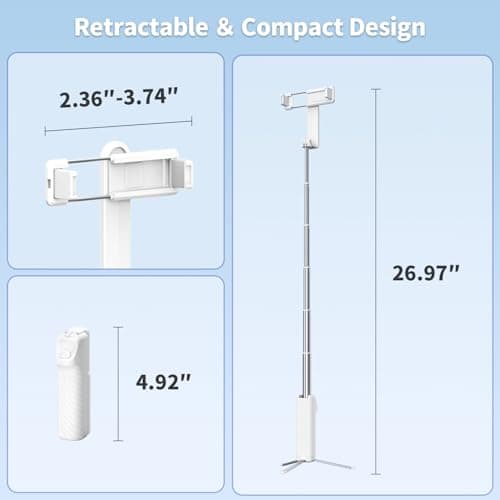 yAyusi Extendable Mini Selfie Stick Tripod with Remote, Pocket Size Portable Tripod for iPhone, Small Compact Phone Selfie Stick Tripods Mount for Travel/Vlog/Video Recording/Live Streaming (White) — view 3