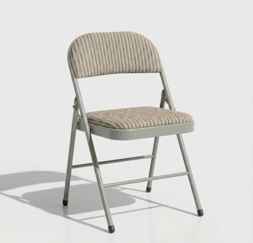 SuperGift.com Cream Fabric Padded Folding Chair with Backrest, Heavy Duty Steel Frame Foldable Chair for Home, Garden, Office and Desk Use — view 5