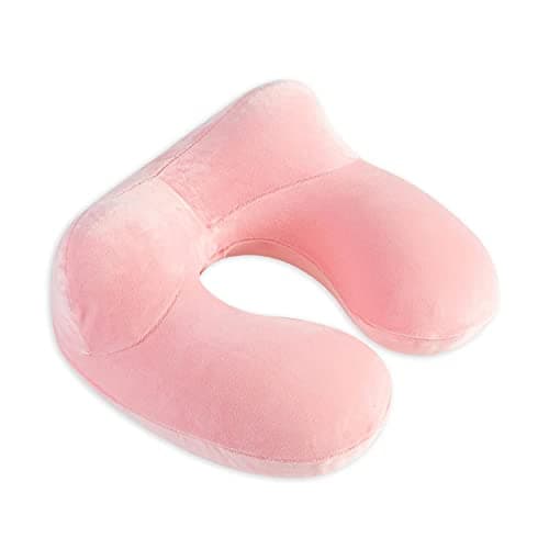 Inflatable Travel Pillow - 100% Soft Velvet Neck Support for Traveling, Airplanes, Trains, Cars, and Offices with Compact Carrying Bag, Breathable and Washable Cover, Ideal for Adult Sleepers (Pink) — view 3