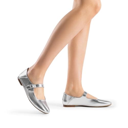 DREAM PAIRS Women's Square Toe Mary Jane Flats,Silver,5 — view 6