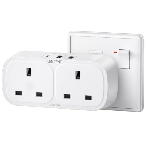 LENCENT Plug Adapter with 3 USB (1 USB-C), Double Wall Plug Extension